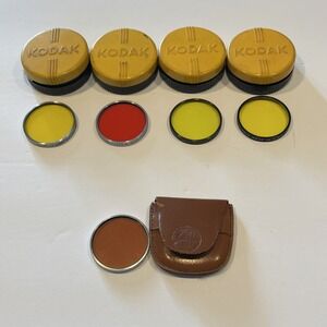 4 Kodak lens cases,3 Wratten lens, 1 Kodak lens and 1 Ednalite lens & pouch-used
